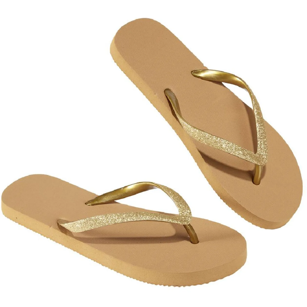 Tongs Femme plastique marron bride pailleté doré 40/41