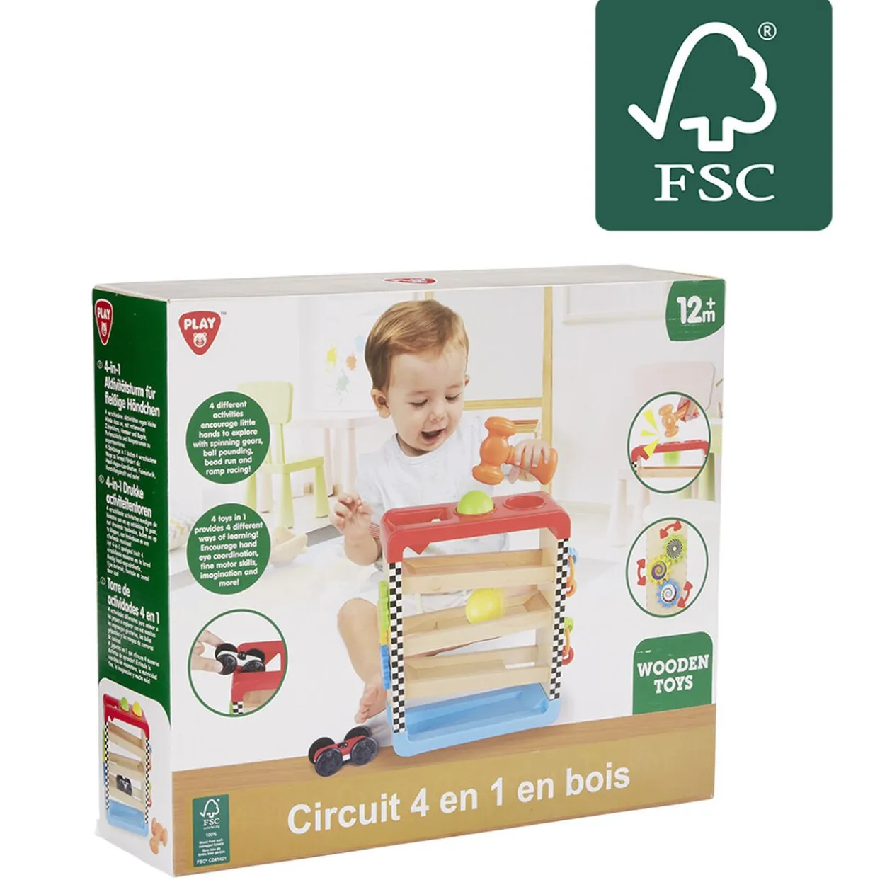 Tour d'activités 4 en 1 en bois certifié FSC®