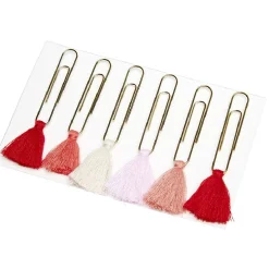 Trombone fantaisie couleur or à pompons camaïeu de rouges x 6