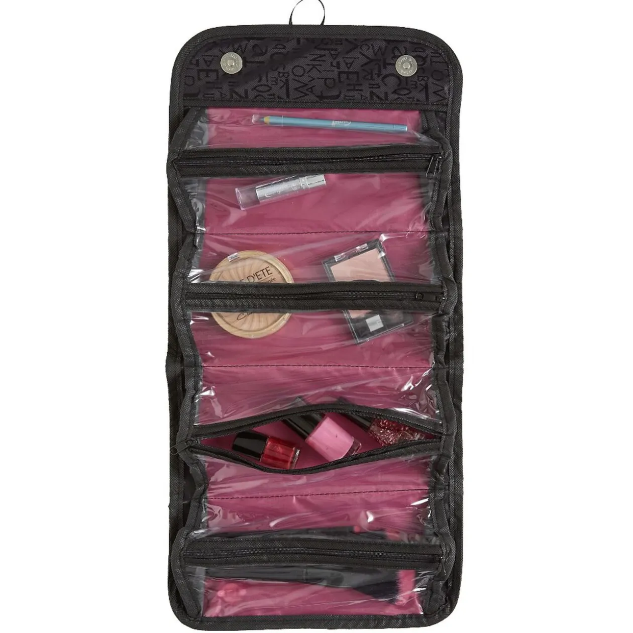 Trousse de maquillage pliable noir motif lettres