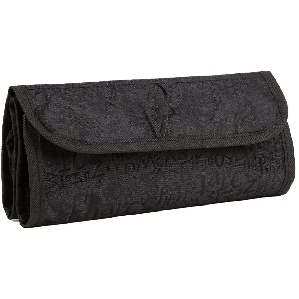 Trousse de maquillage pliable noir motif lettres