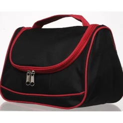 Trousse de toilette noire contour framboise