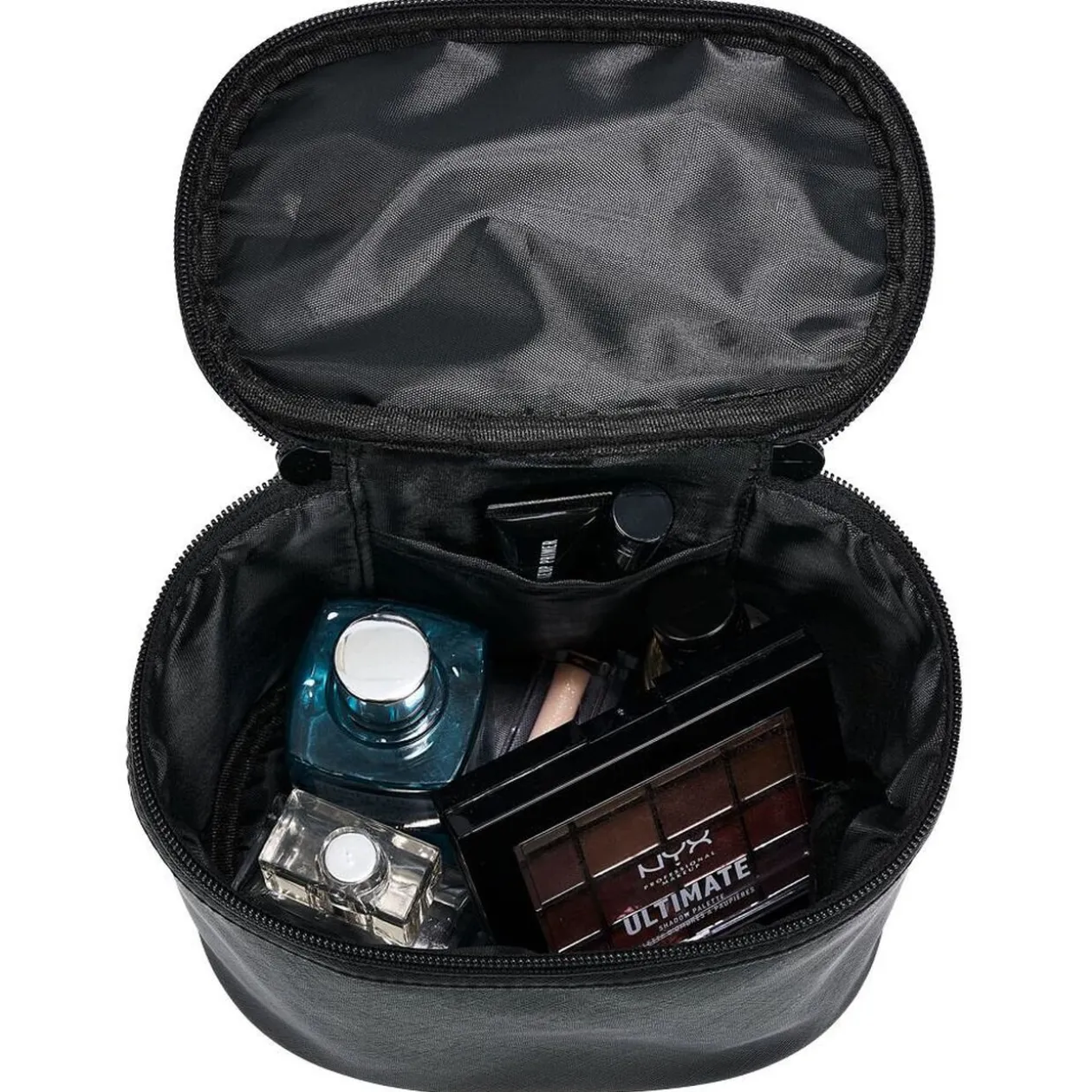 Trousse de toilette noire à pompons 17x12xH14cm