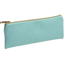 Trousse imitation cuir bleue à fermeture couleur or