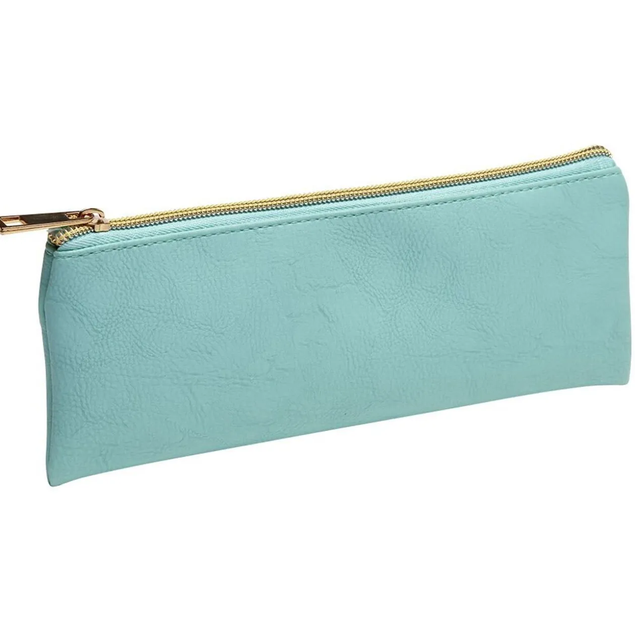 Trousse imitation cuir bleue à fermeture couleur or