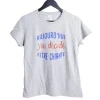 T-shirt femme coton gris avec inscription bleu et rouge