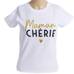 T-shirt femme inscription Maman Chérie coton blanc
