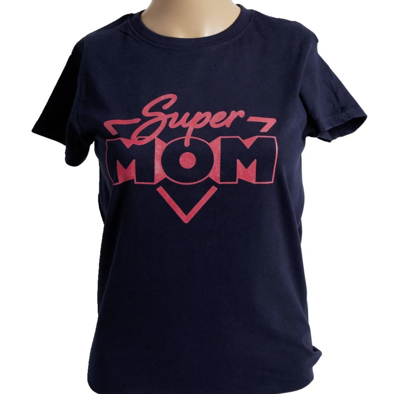 T-shirt femme inscription Super Mom coton noir et rouge