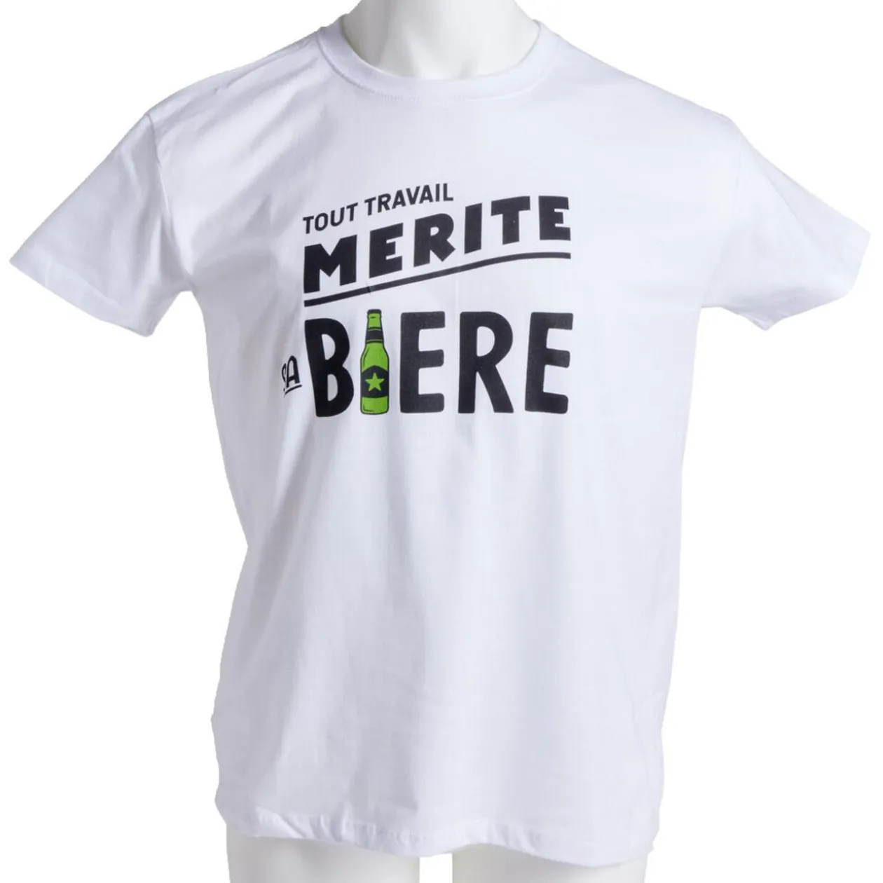 T-shirt homme inscription Tout Travail Mérite Sa Bière coton blanc