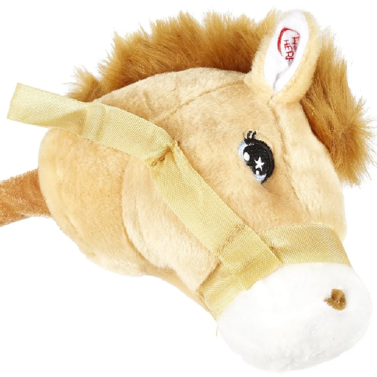 Tête de poney à chevaucher beige marron H80 cm