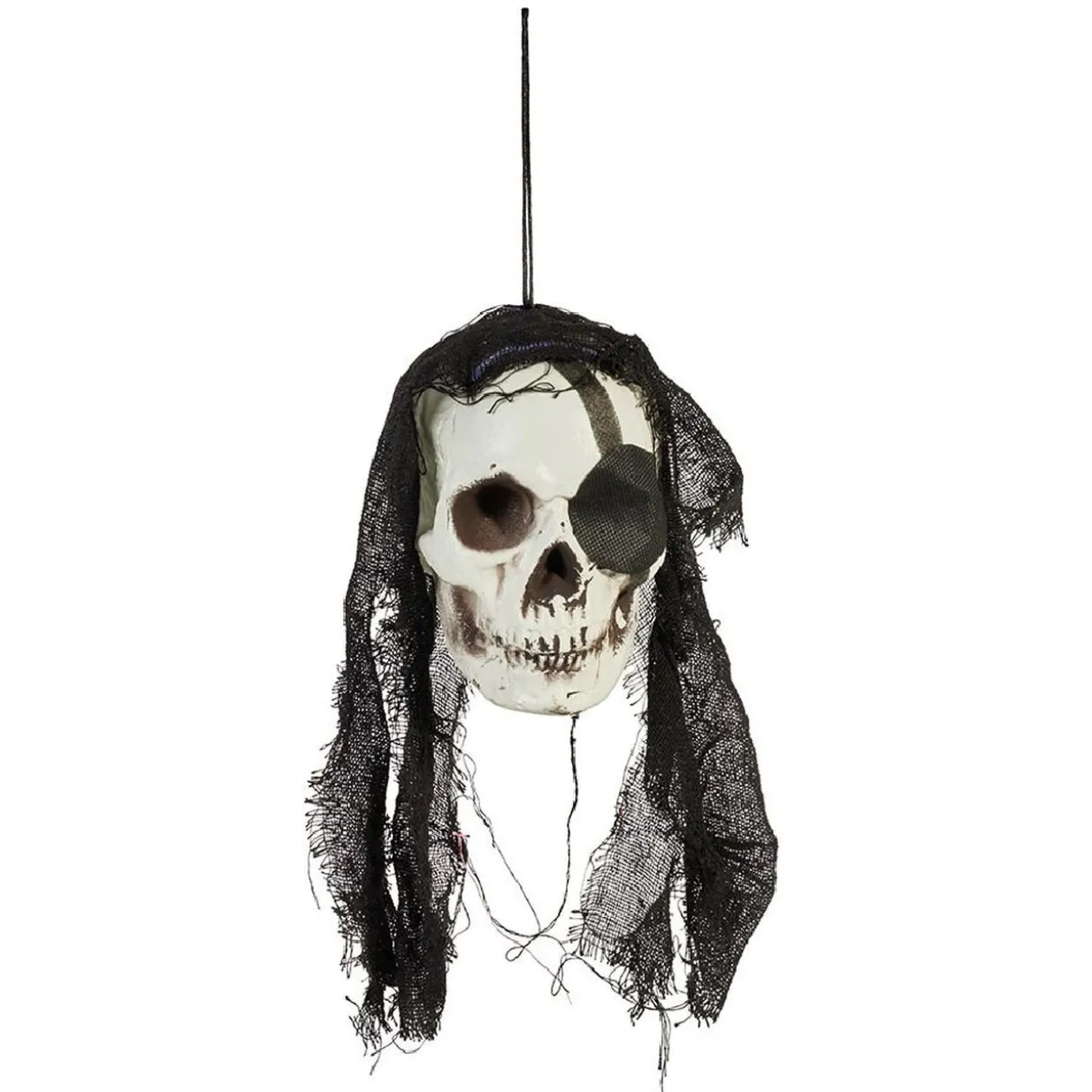 Tête squelette pirate à suspendre Halloween rouge ou noir