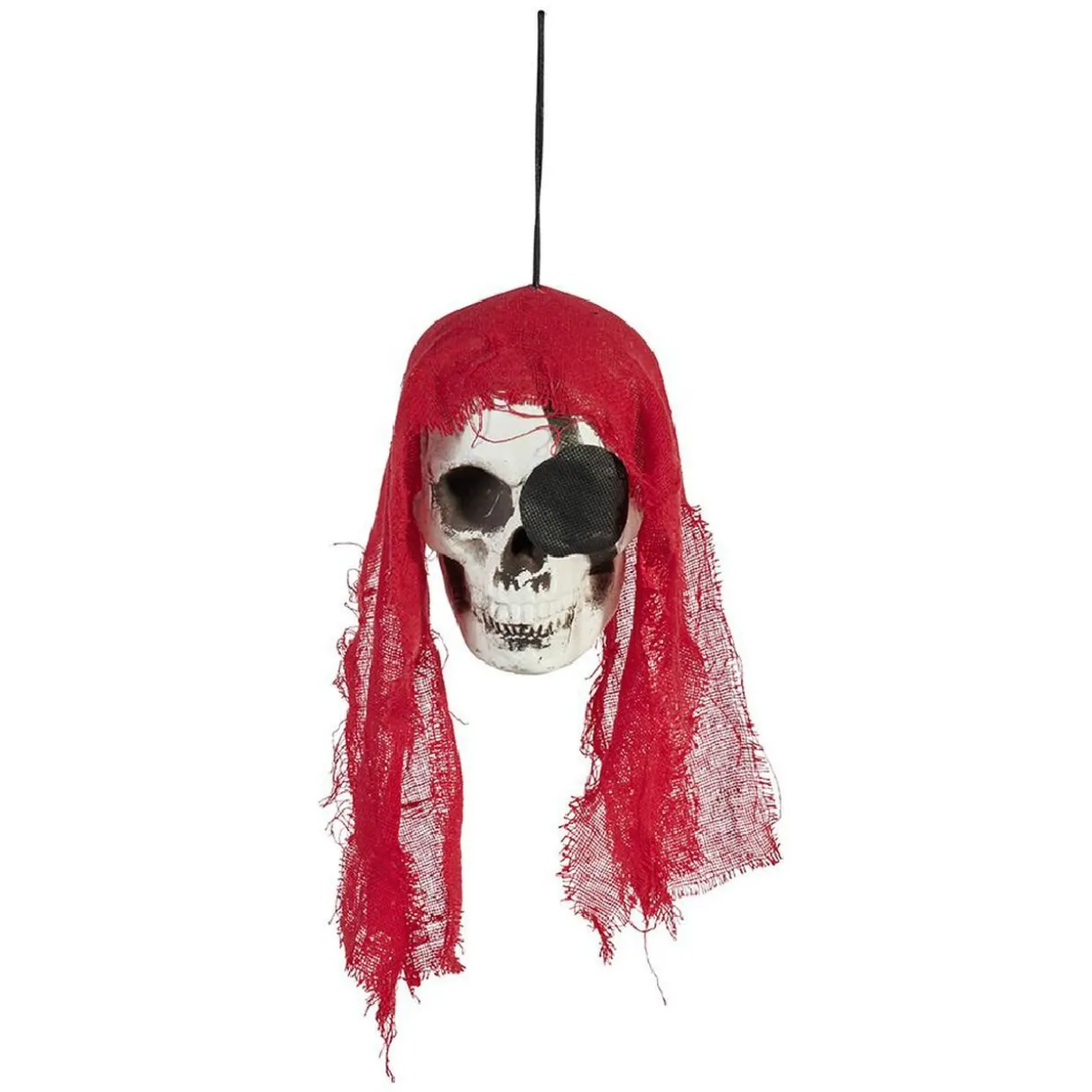 Tête squelette pirate à suspendre Halloween rouge ou noir