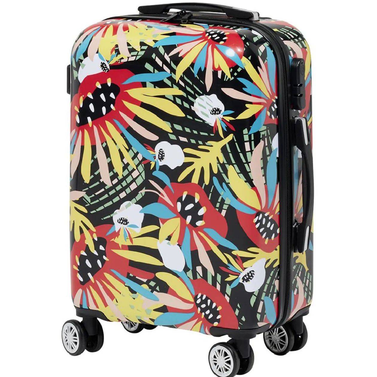Valise cabine rigide trolley plastique ABS motif tropical 38x23xH55cm