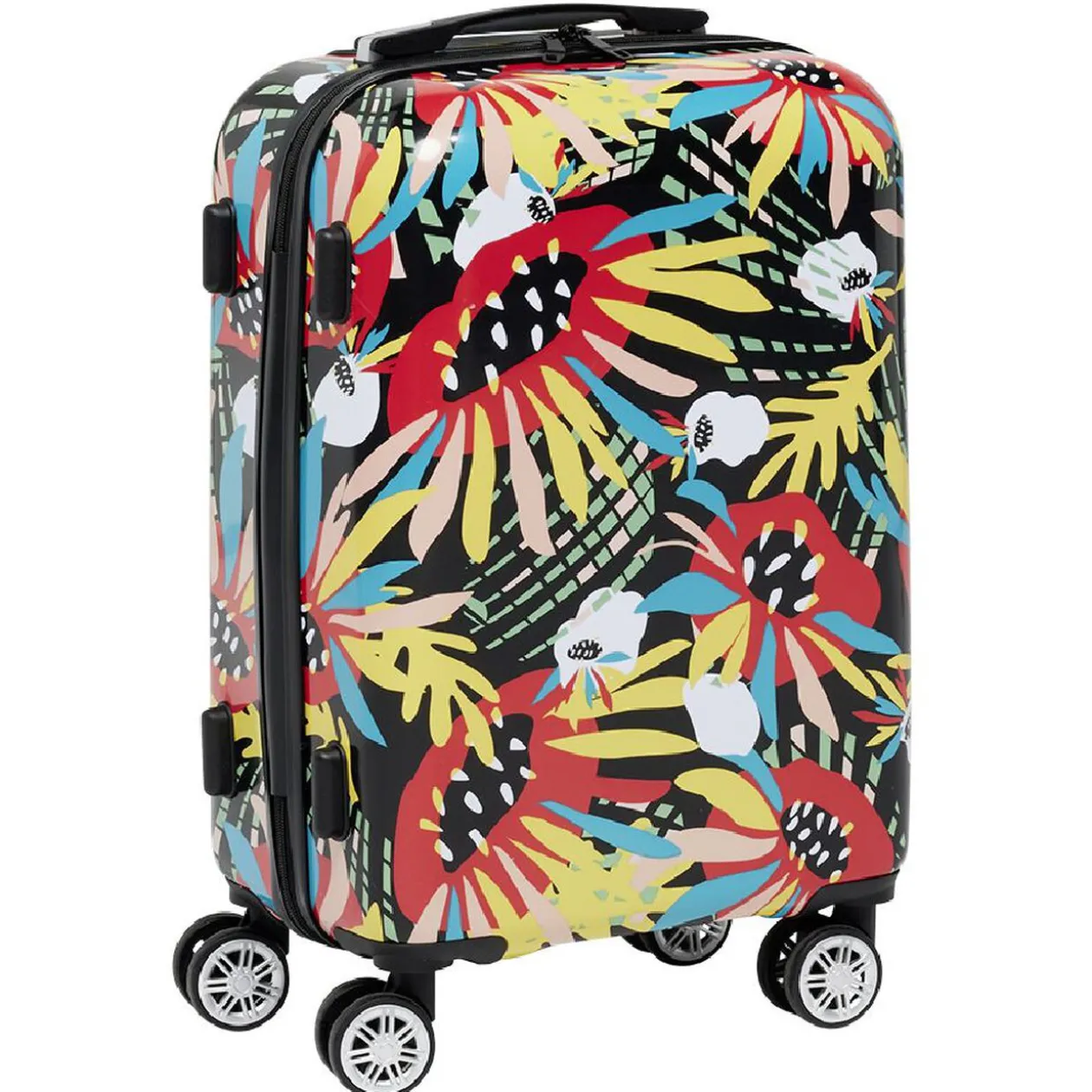 Valise cabine rigide trolley plastique ABS motif tropical 38x23xH55cm
