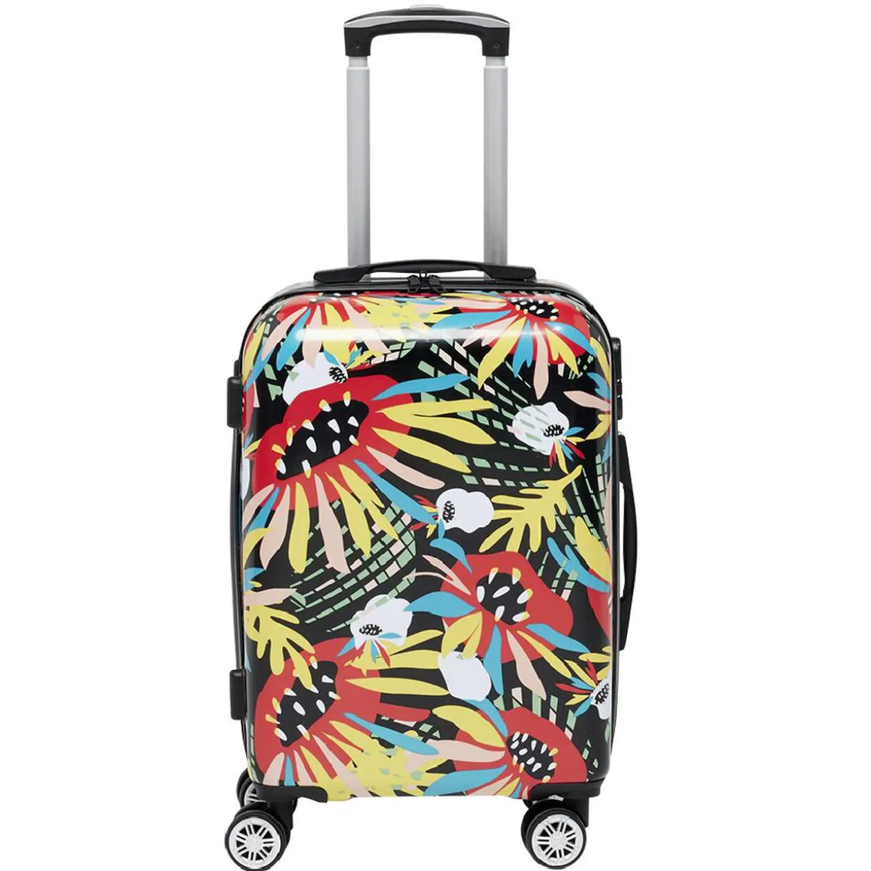 Valise cabine rigide trolley plastique ABS motif tropical 38x23xH55cm