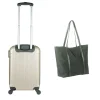 Valise cabine trolley beige 35x21xH56cm avec sac shopping noir