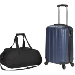Valise cabine trolley bleue et sac de sport noir
