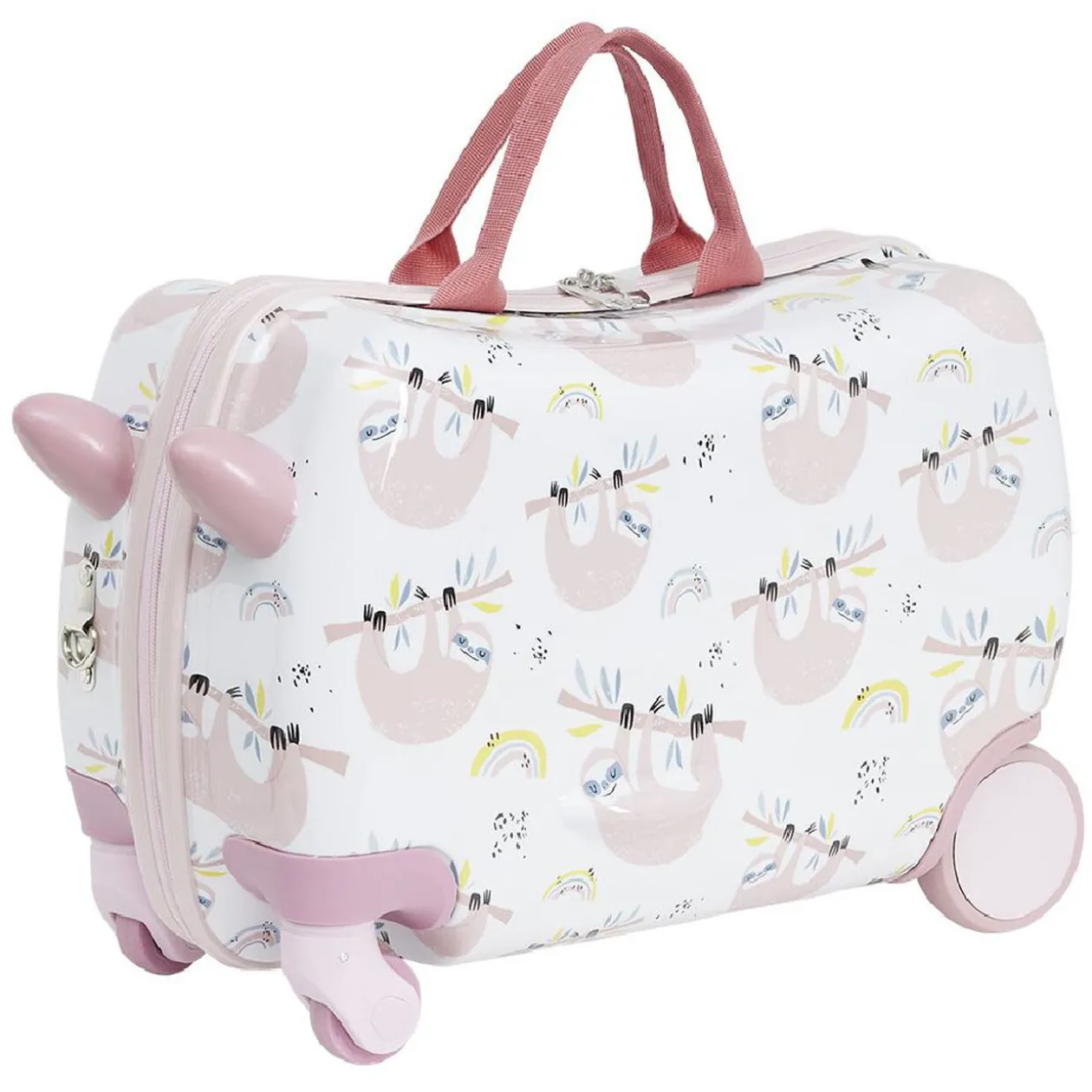 Valise trotteur enfant rose blanc 47x31xH23,5 cm