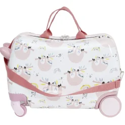 Valise trotteur enfant rose blanc 47x31xH23,5 cm
