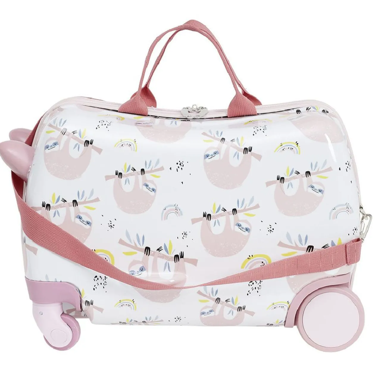 Valise trotteur enfant rose blanc 47x31xH23,5 cm