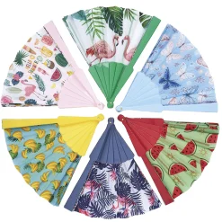 Éventail en polyester imprimé - 3 modèles