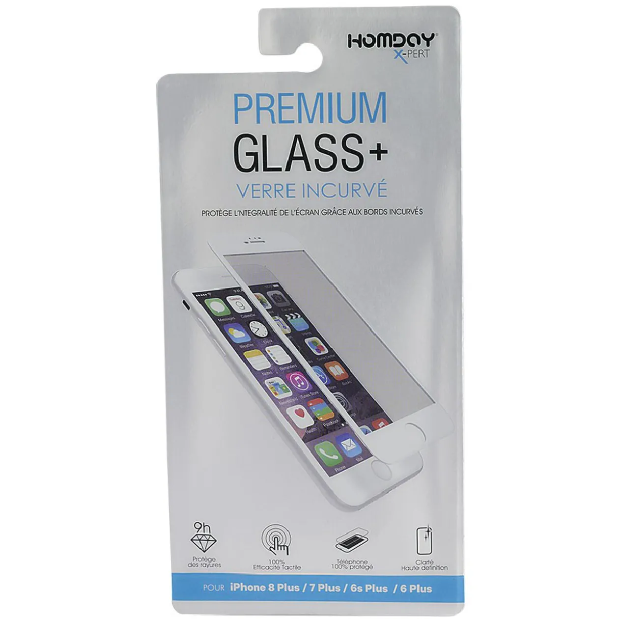 Verre trempé incurvé pour Iphone 6 Plus, 6S Plus, 7 Plus et 8 Plus transparent et blanc