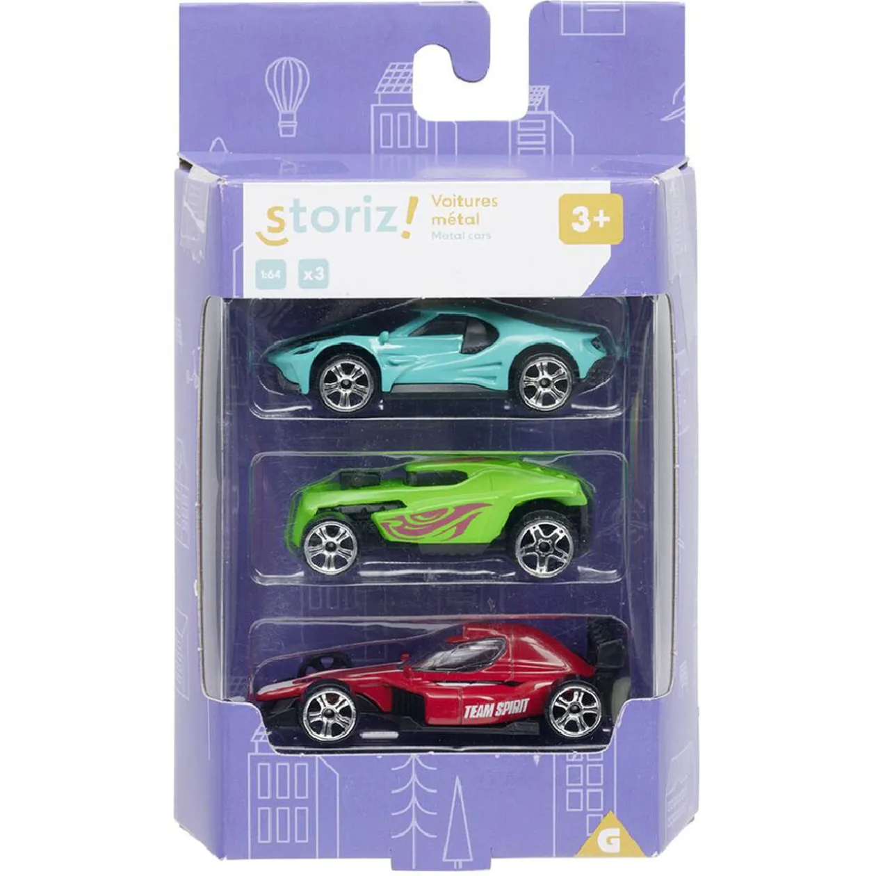 Voiture métal échelle 1/64 multicolore x3