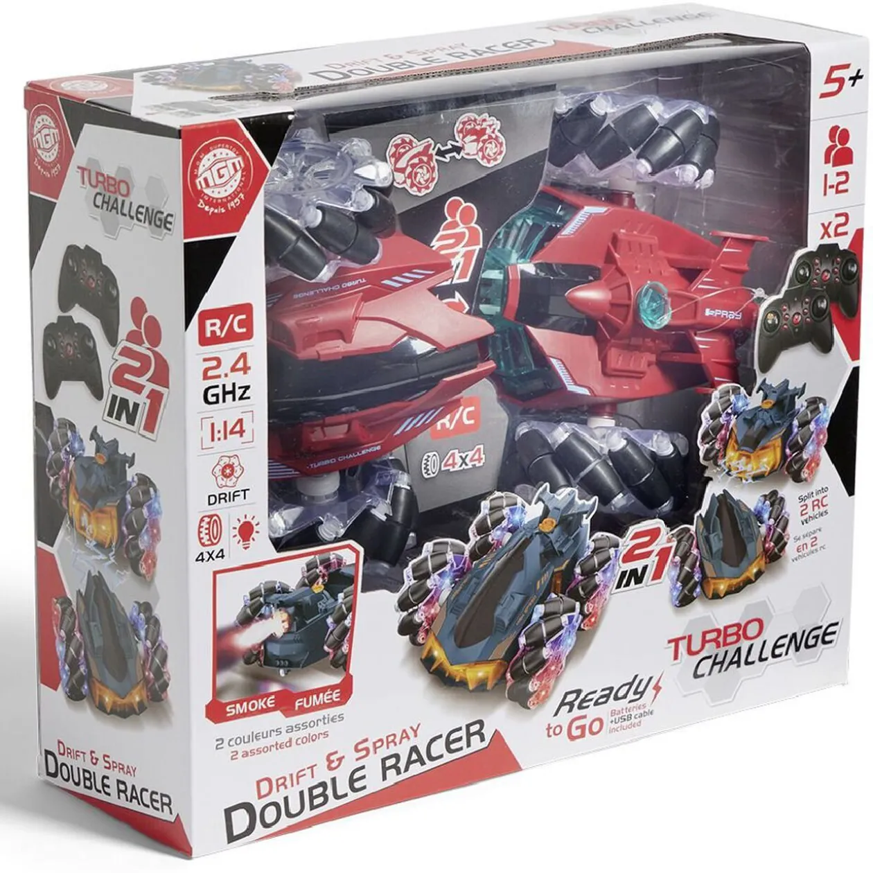 Voiture radiocommandée 2 en 1 effets sonores et visuels