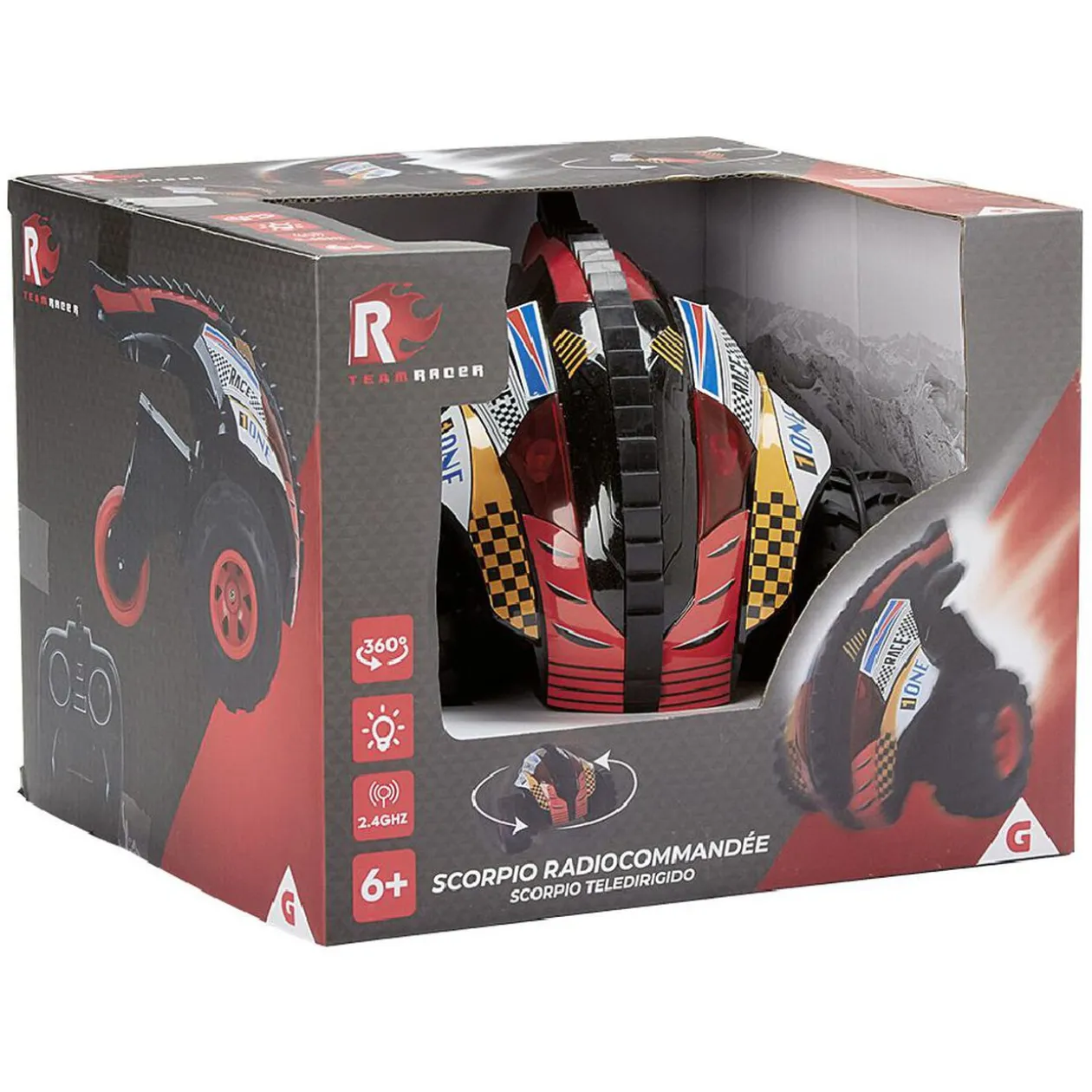 Voiture radiocommandée Scorpio lumineuse rotative 360°