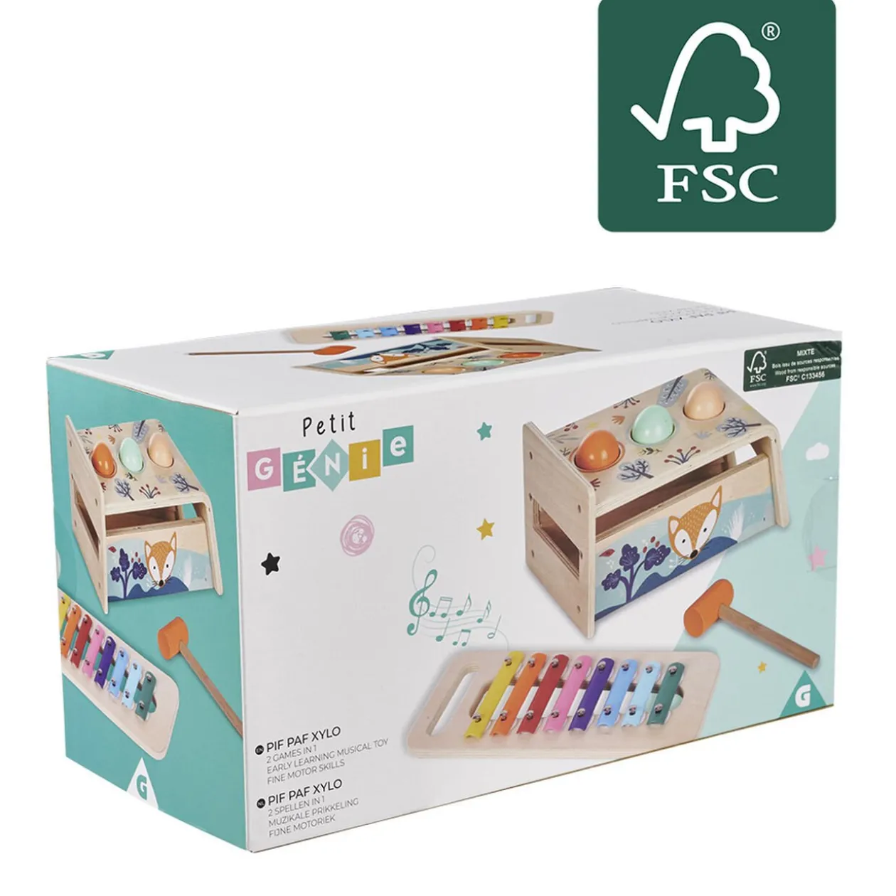 Xylophone avec jeu à marteler 2 en 1 en bois